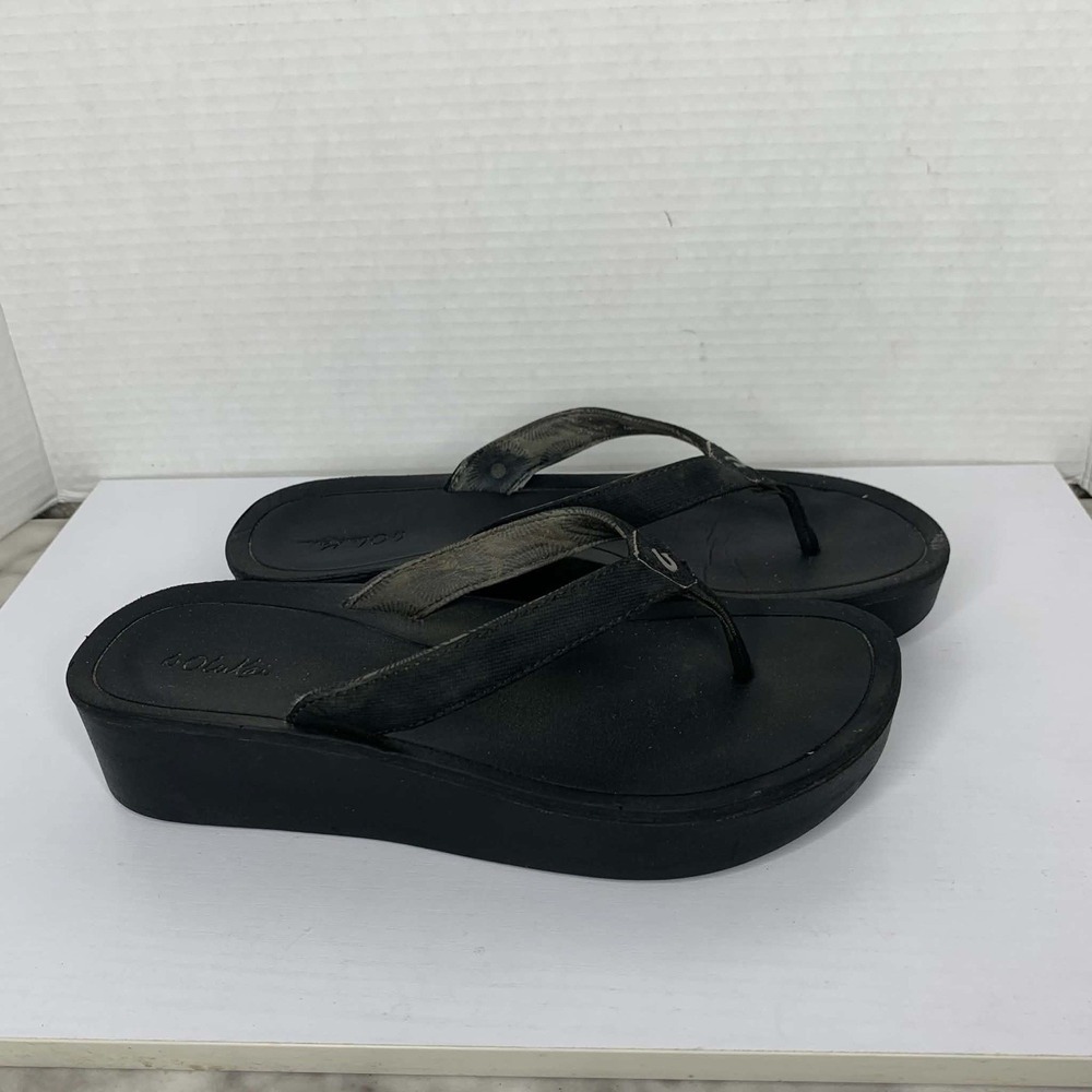 OluKai Women's Pi'o Lua Platform Flip Flop Sandal Black